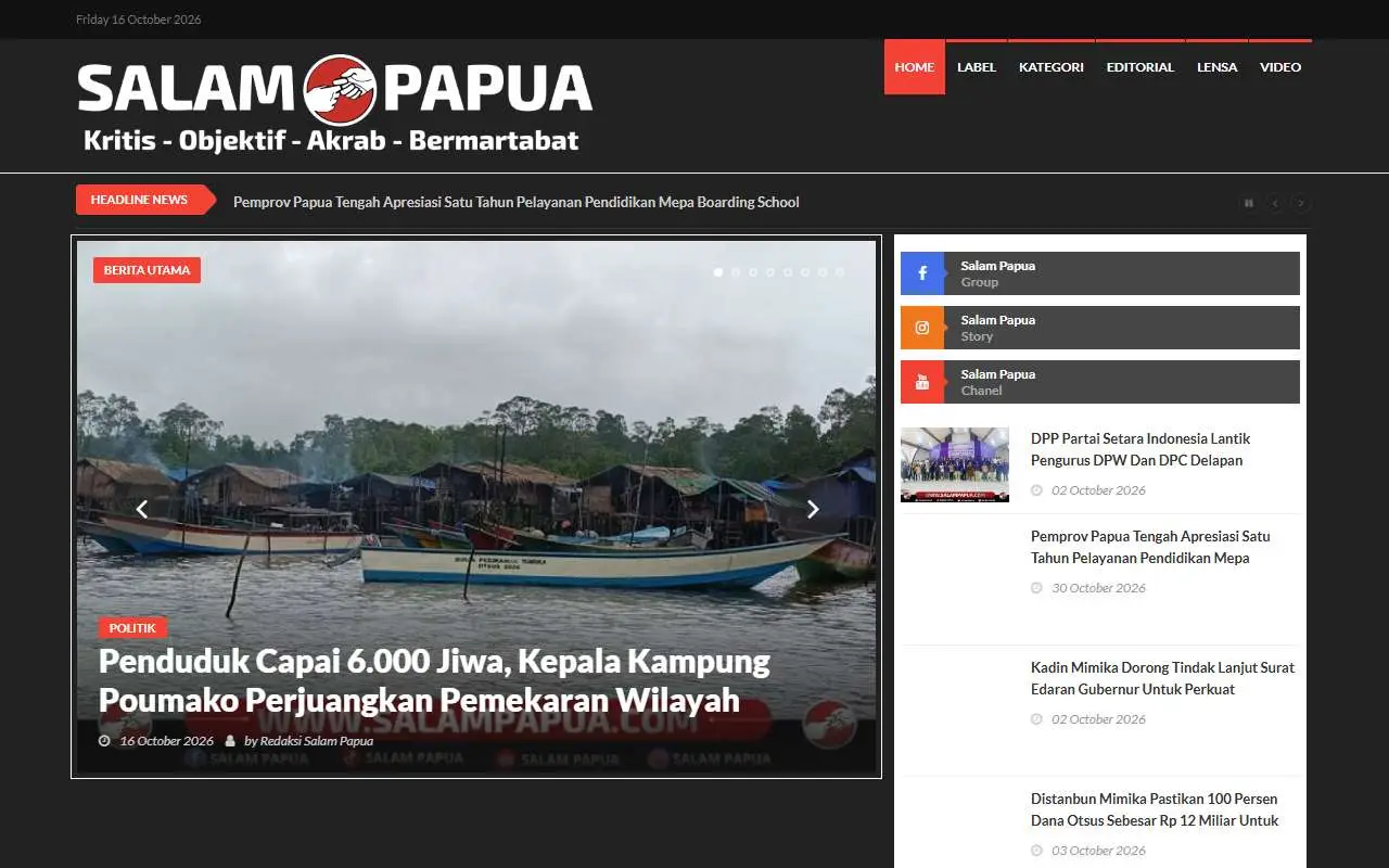 Tampilan website resmi Salam Papua (salampapua.com)