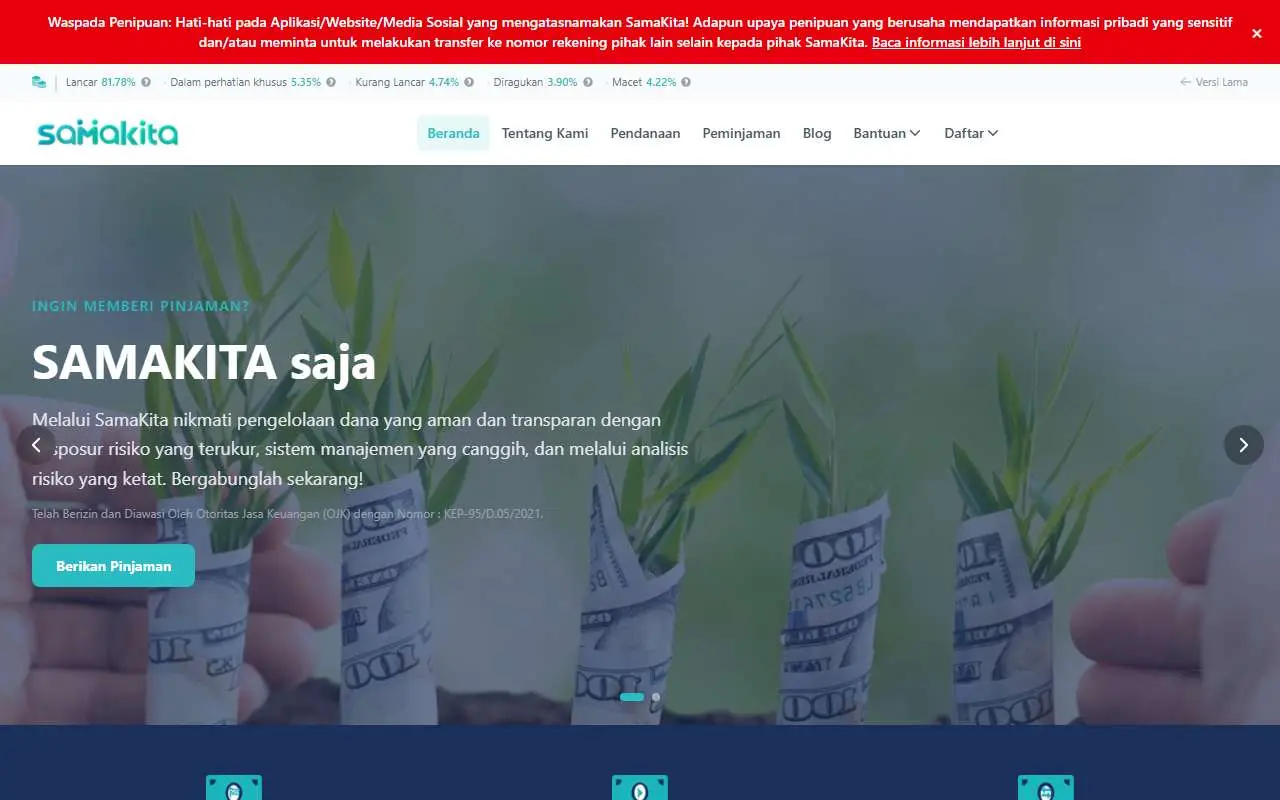 Tampilan website resmi SamaKita (samakita.co.id)