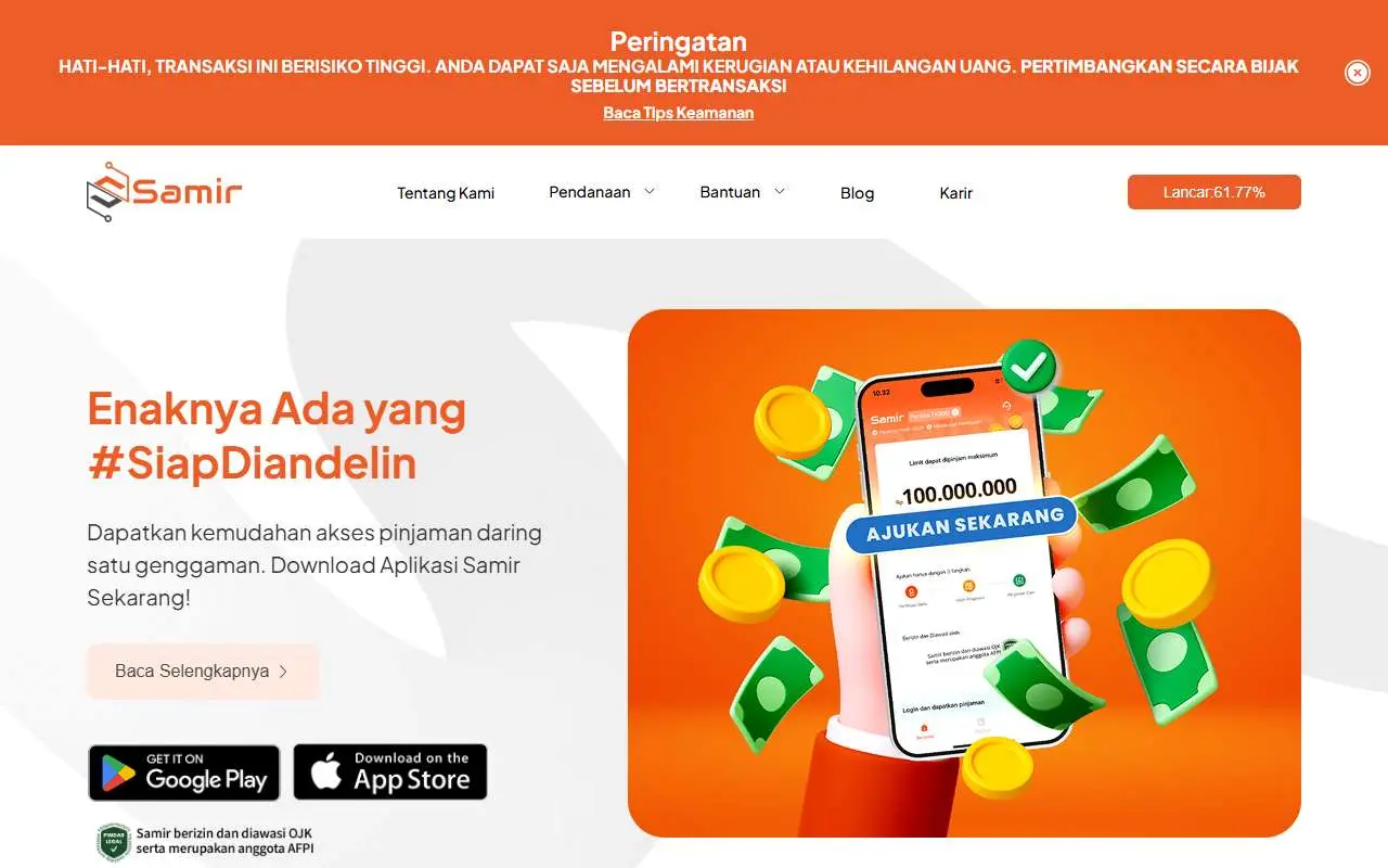 Tampilan website resmi Samir Sahabat Mikro (samir.co.id)
