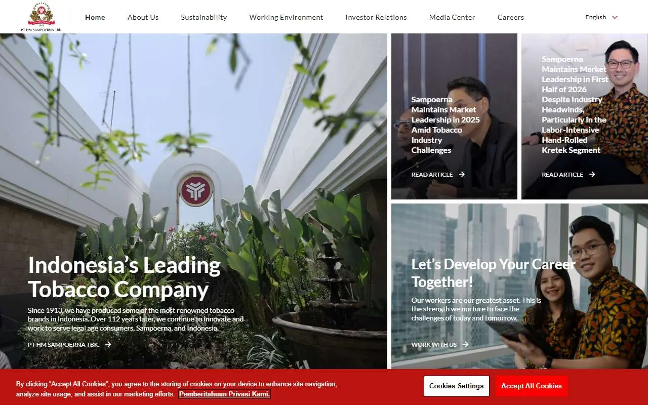 Tampilan website resmi Sampoerna (sampoerna.com)