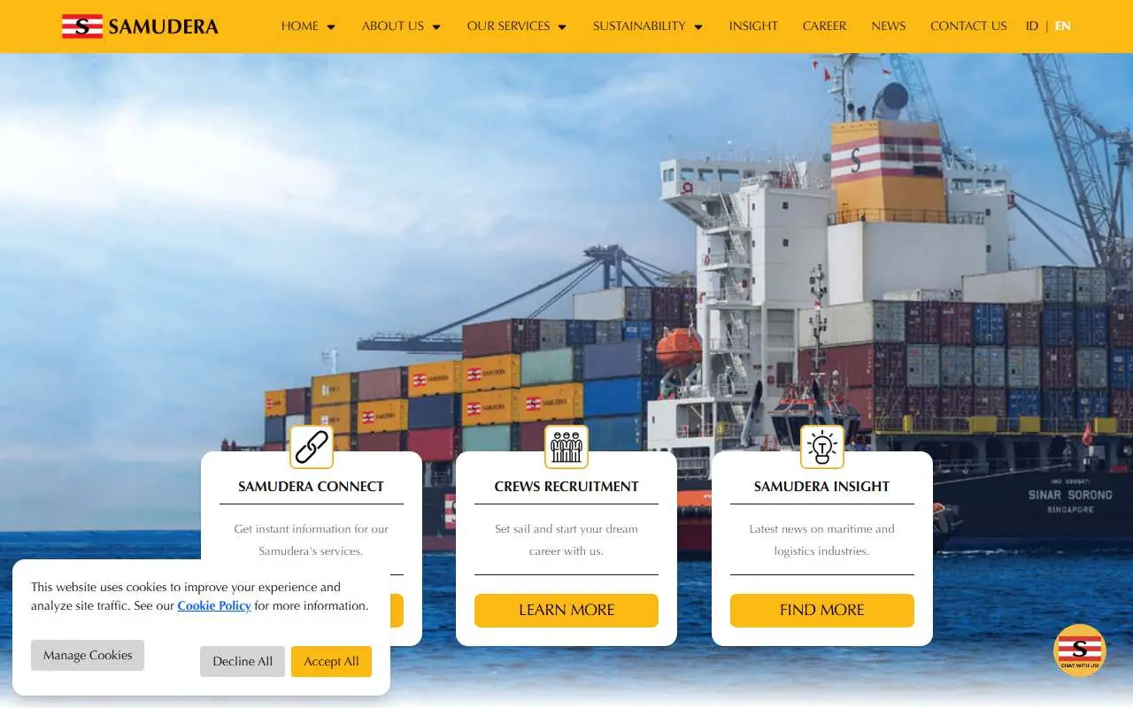 Tampilan website resmi Samudera Indonesia (samudera.id)