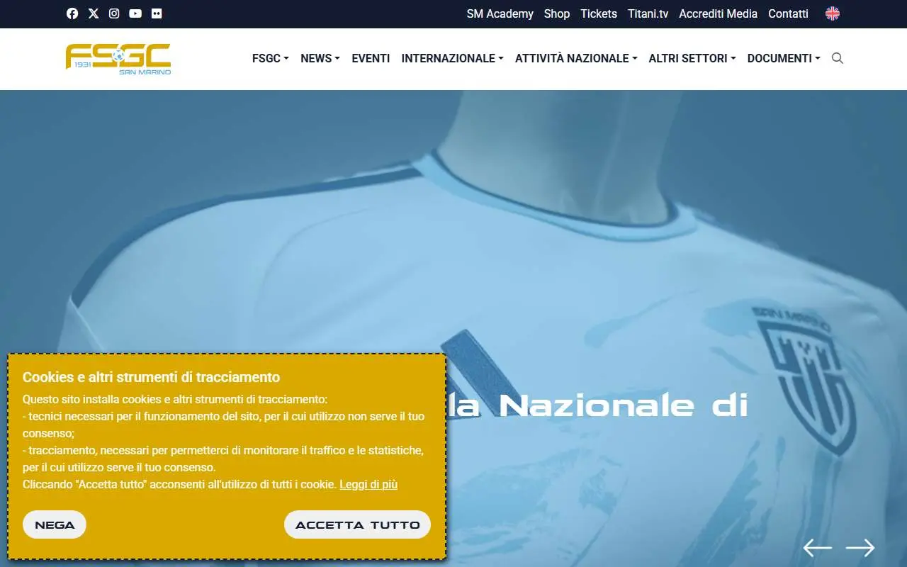Tampilan website resmi Tim nasional sepak bola San Marino (fsgc.sm)