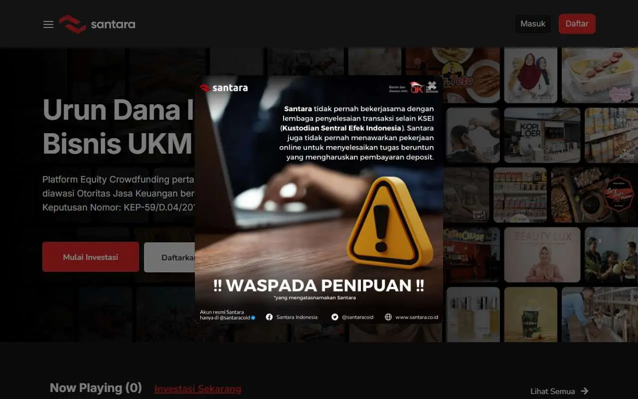 Tampilan website resmi Santara (santara.co.id)