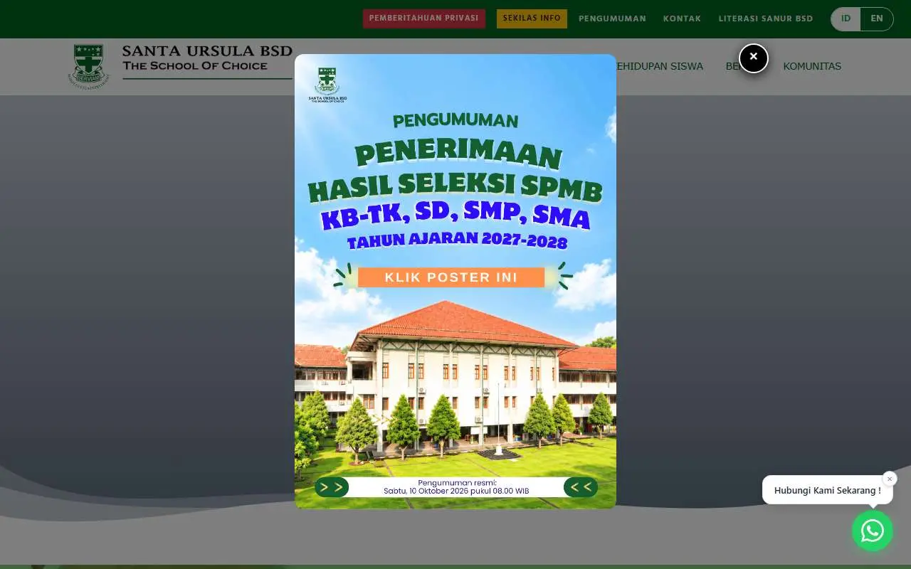 Tampilan website resmi Santa Ursula BSD (sanurbsd-tng.sch.id)