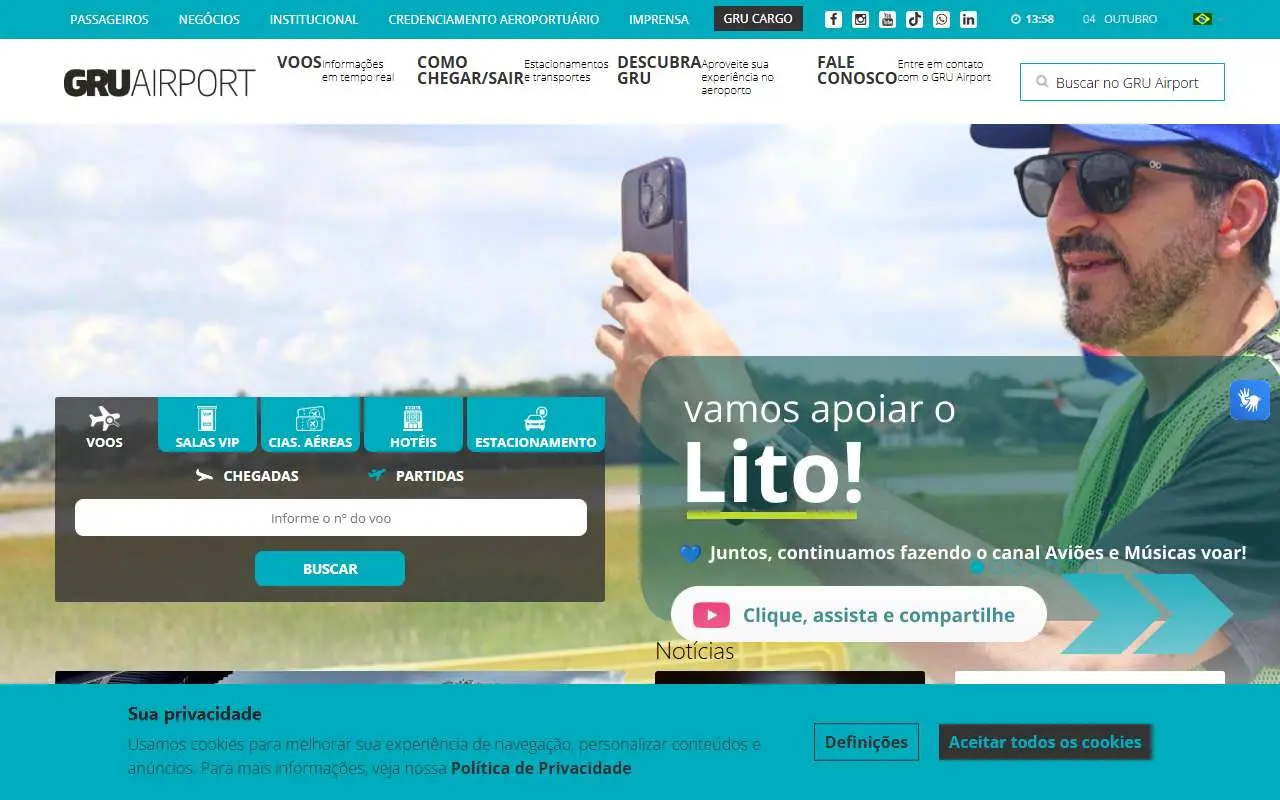 Tampilan website resmi Bandara Internasional Guarulhos (gru.com.br)