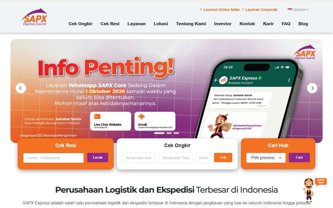 Tampilan website resmi SAPX (sapx.id)