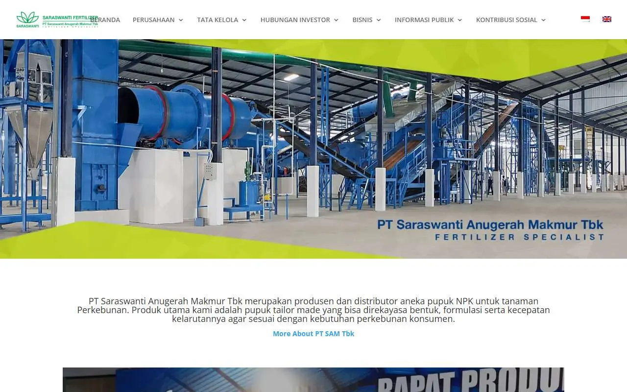 Tampilan website resmi Saraswanti Anugerah Makmur (saraswantifertilizer.com)