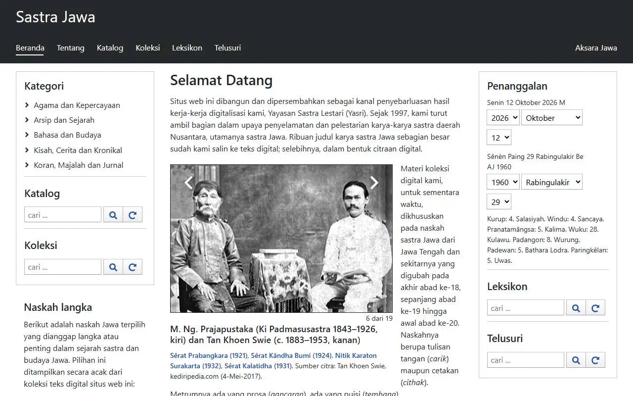 Tampilan website resmi Yayasan Sastra Lestari (sastra.org)