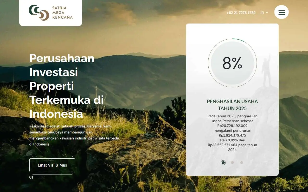 Tampilan website resmi Satria Mega Kencana (satriamegakencana.com)