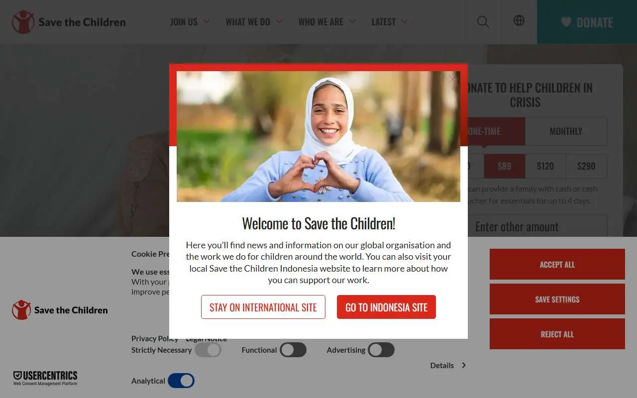 Tampilan website resmi Save the Children (savethechildren.net)