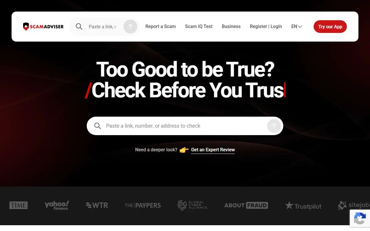 Tampilan website resmi ScamAdviser (scamadviser.com)