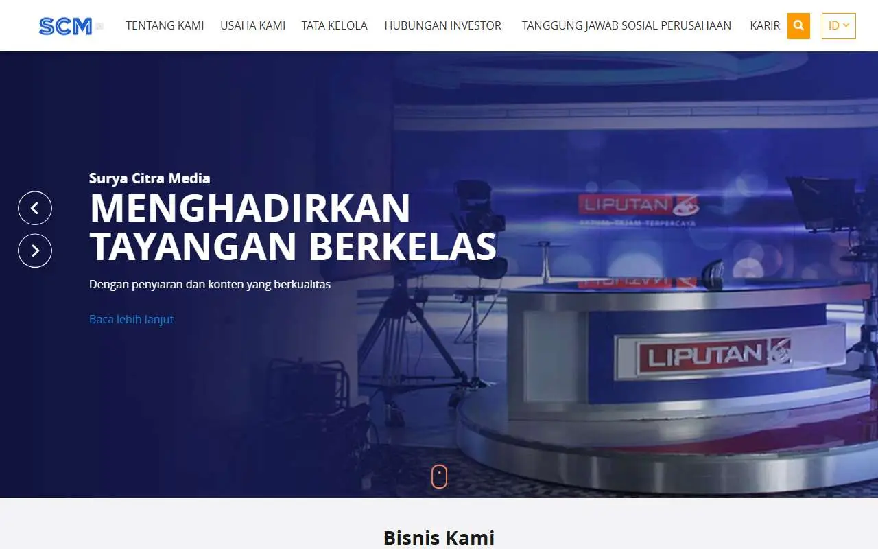 Tampilan website resmi Surya Citra Media (scm.co.id)