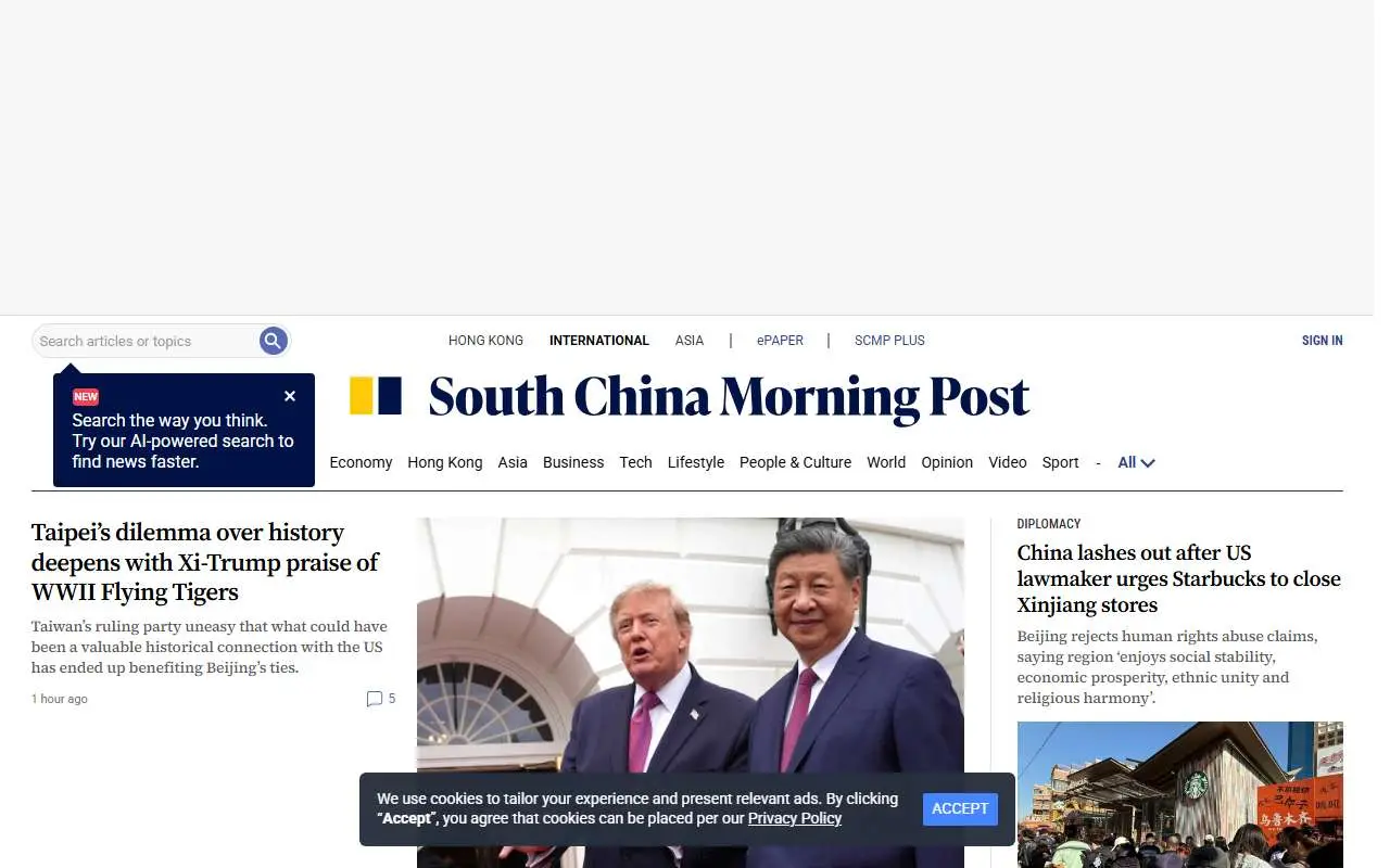 Tampilan website resmi South China Morning Post (scmp.com)