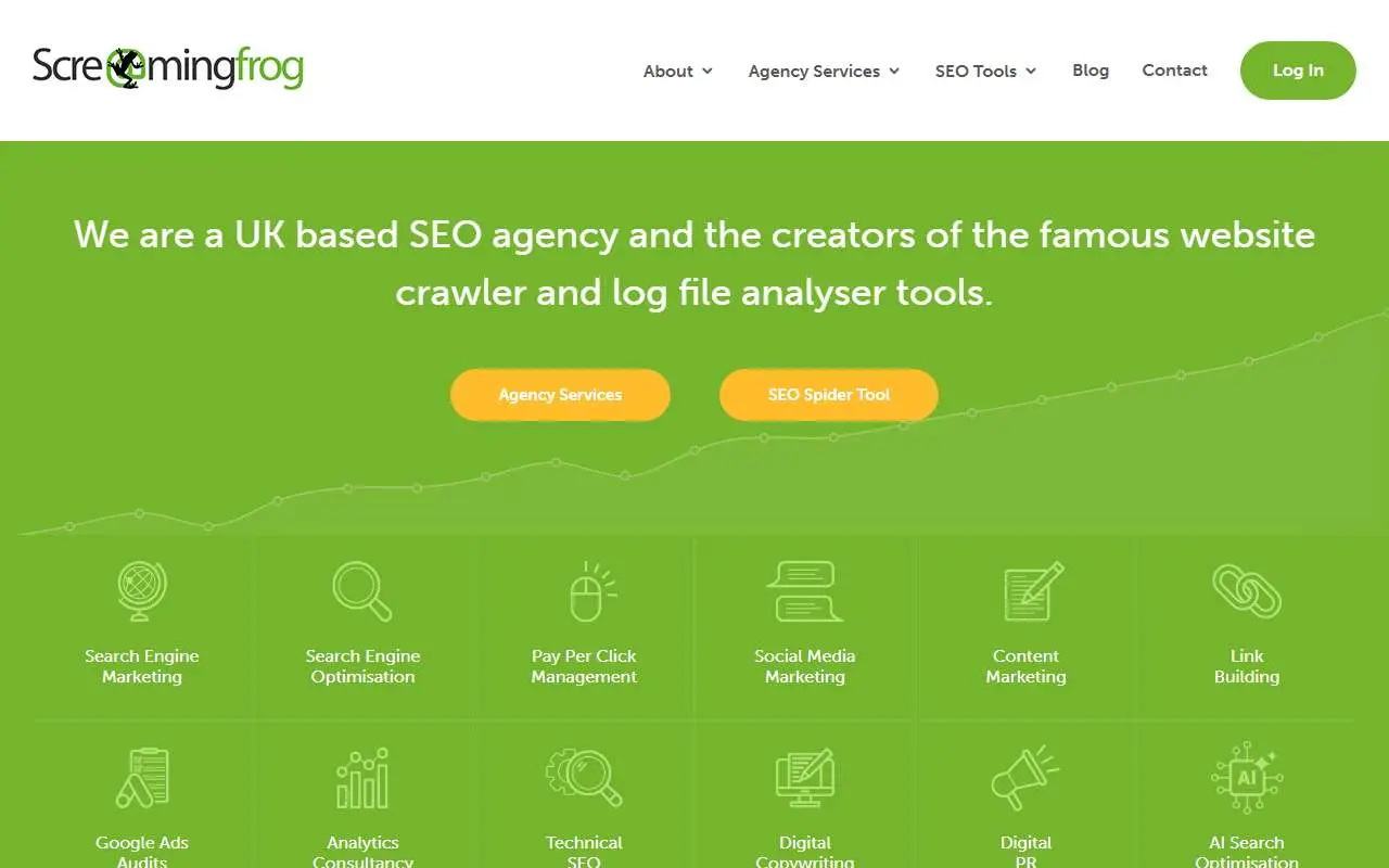 Tampilan website resmi Screaming Frog (screamingfrog.co.uk)