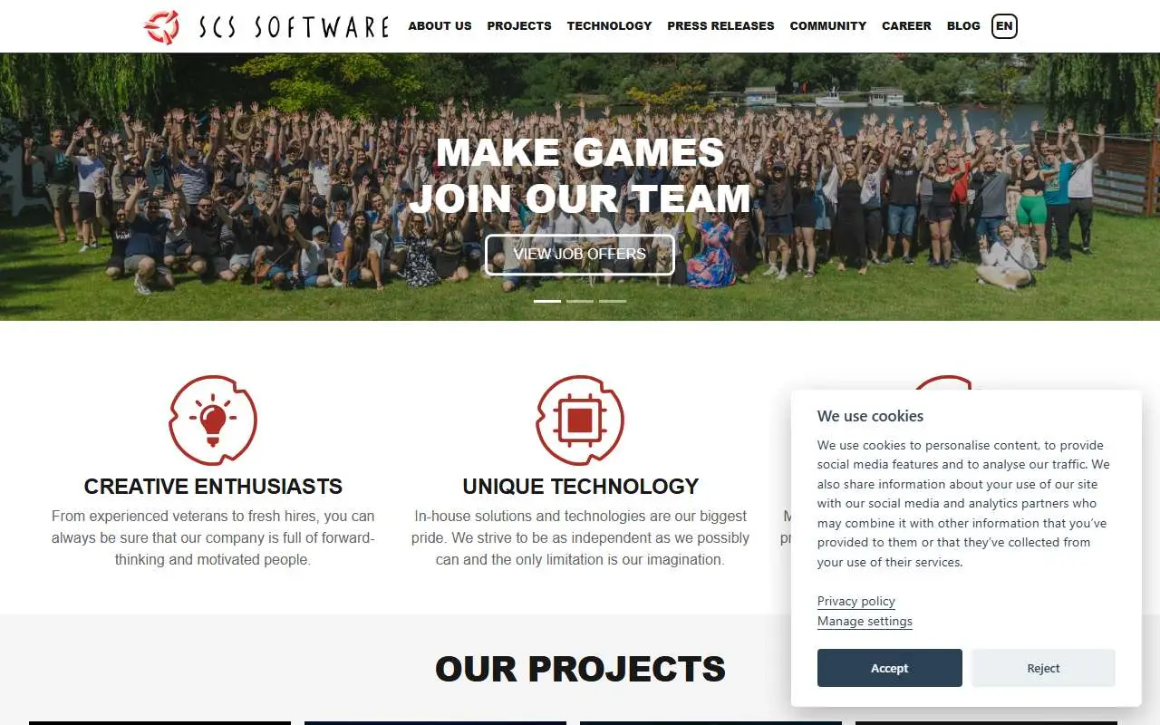Tampilan website resmi SCS Software (scssoft.com)