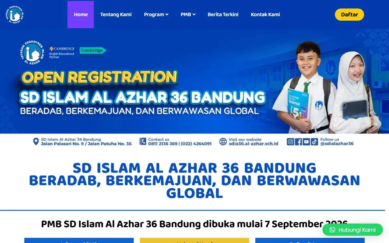 Tampilan website resmi SD Al Azhar 36 (sdia36.al-azhar.sch.id)