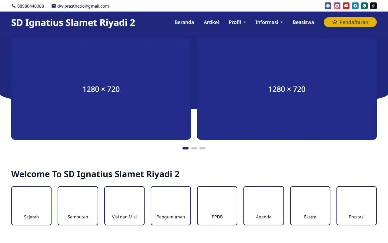 Tampilan website resmi SD Ignatius Slamet Riyadi II (sdignatiussr.sch.id)
