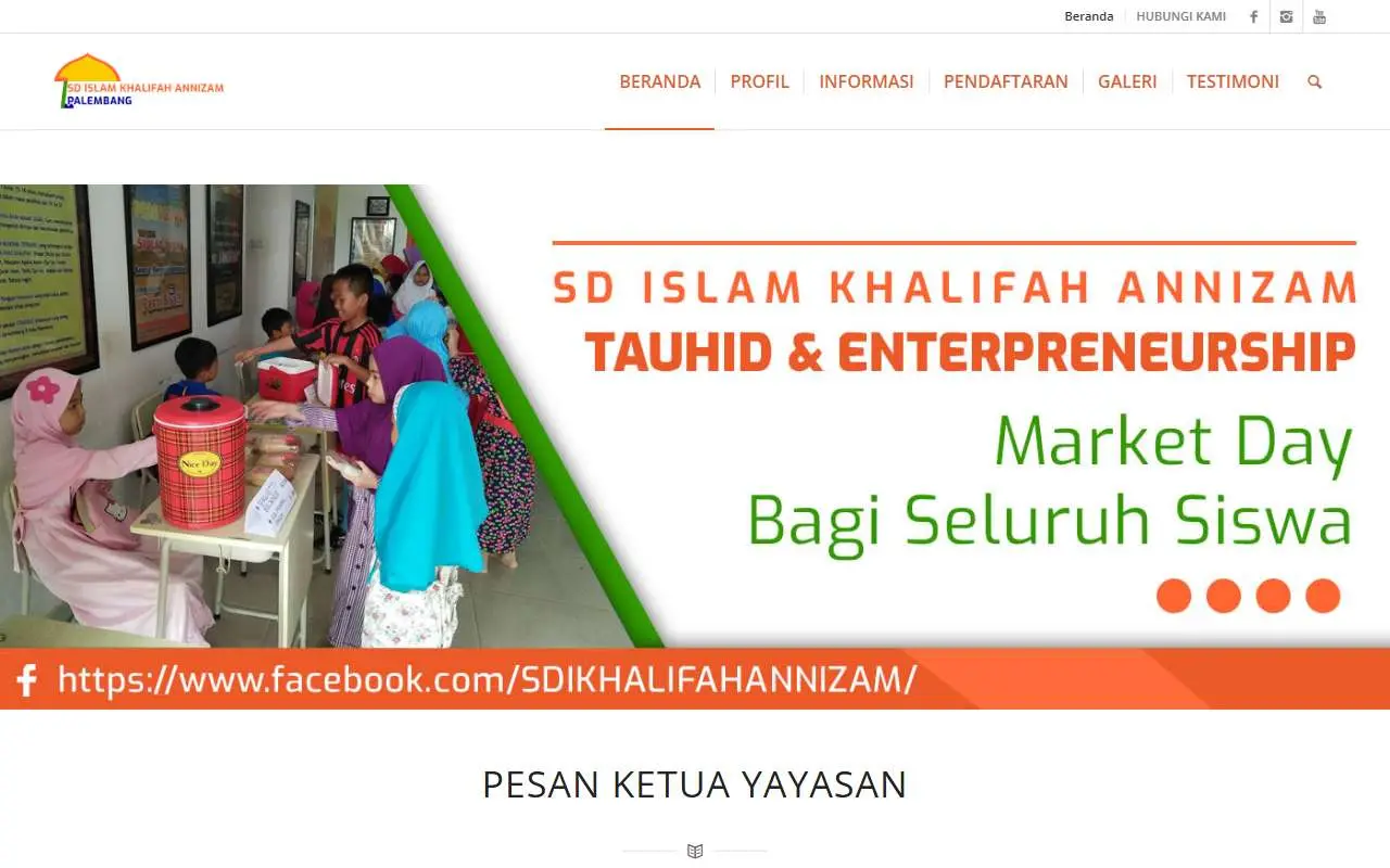 Tampilan website resmi SD Islam Khalifah Annizam Palembang (sdislamkhalifahannizam.sch.id)