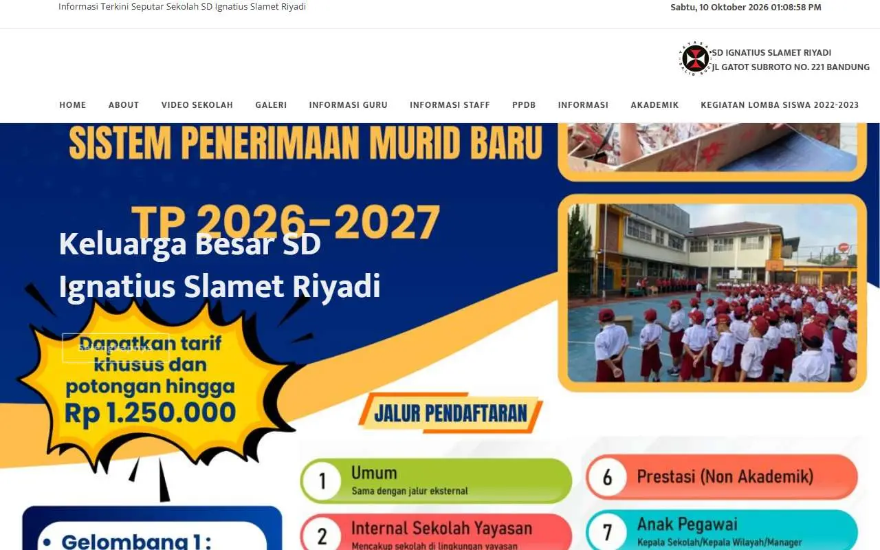 Tampilan website resmi SD Ignatius Slamet Riyadi I (sdisrgatsu.sch.id)