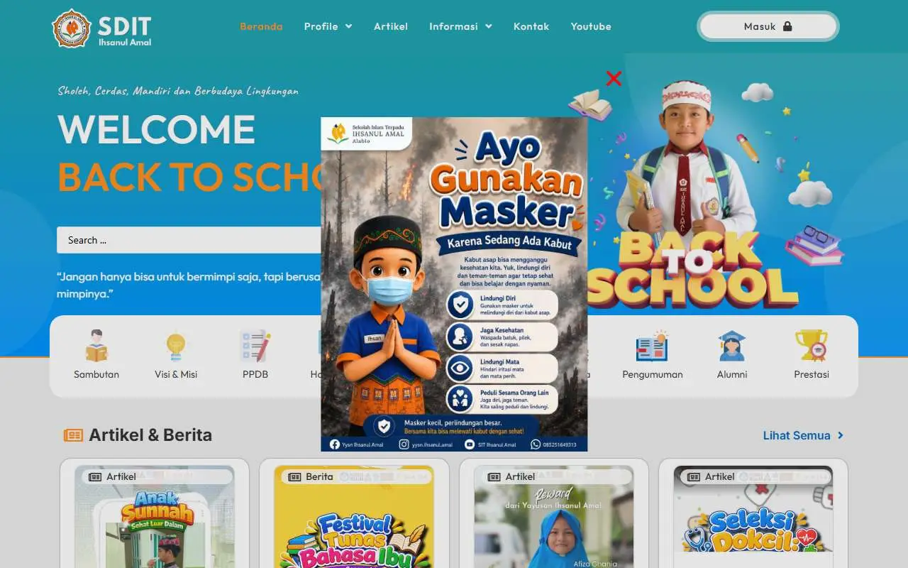 Tampilan website resmi SD IT Ihsanul Amal (sditihsanulamal.sch.id)