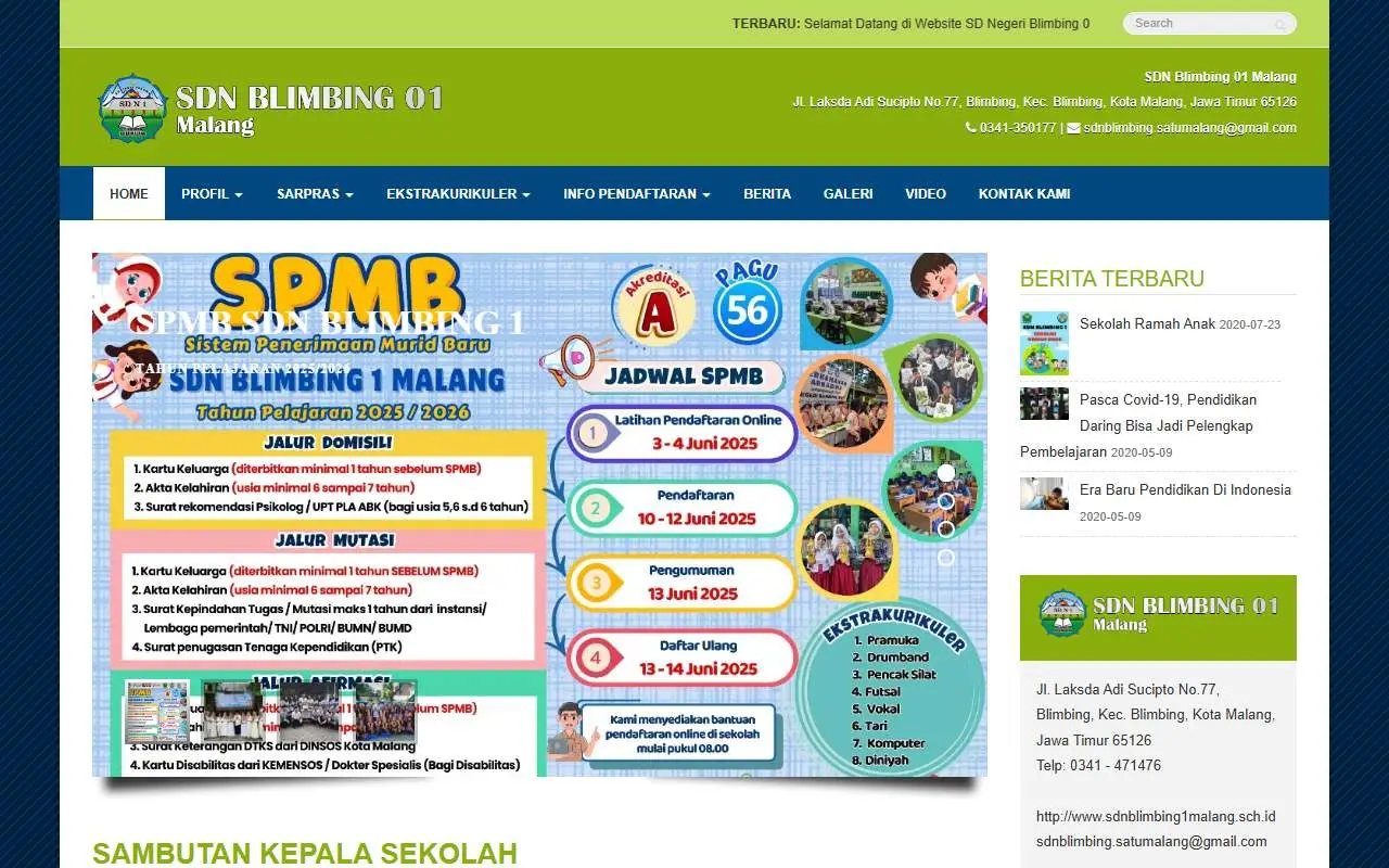 Tampilan website resmi SD Negeri Blimbing 1 (sdnblimbing1malang.sch.id)