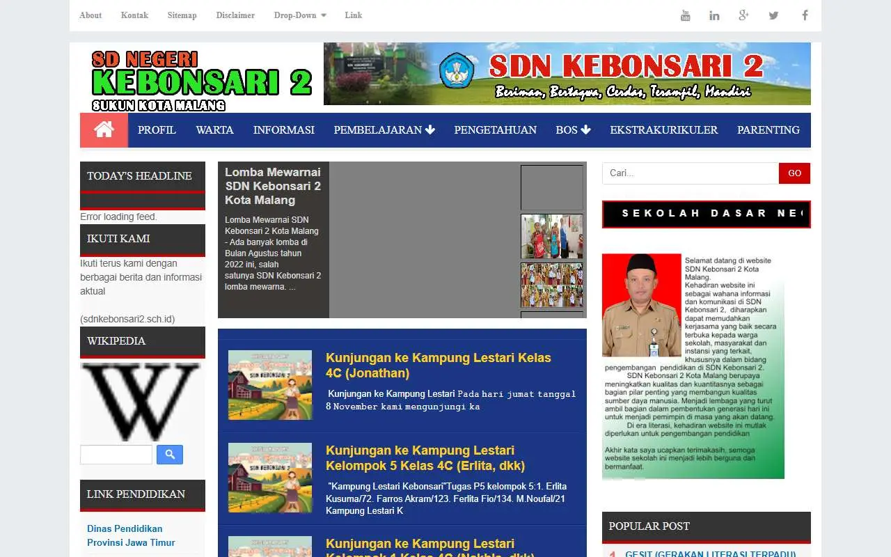 Tampilan website resmi SD Negeri Kebonsari 2 (sdnkebonsari2malang.sch.id)