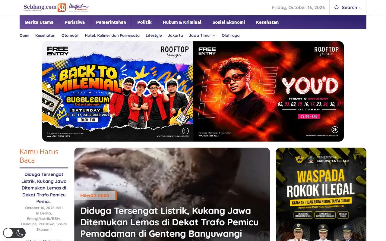 Tampilan website resmi Seblang (seblang.com)