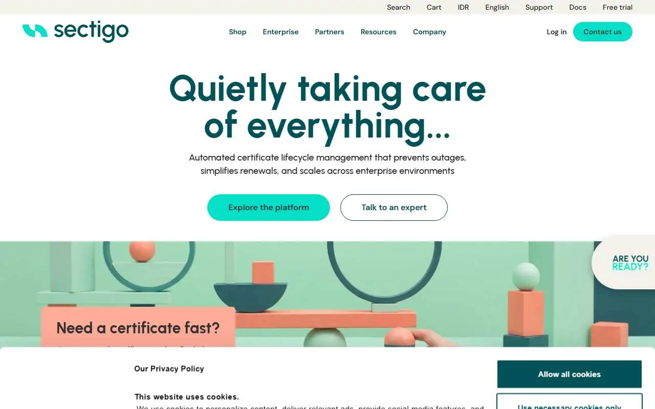 Tampilan website resmi Sectigo (sectigo.com)