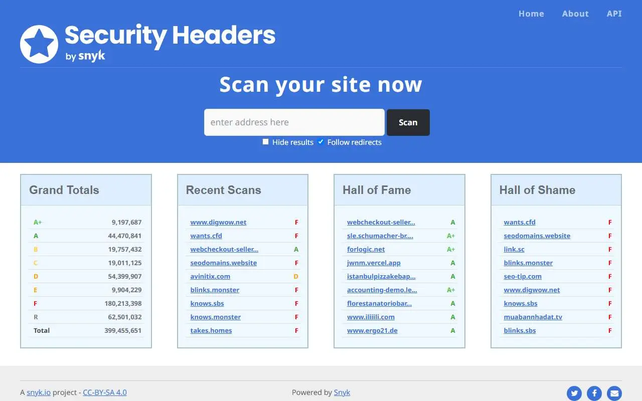 Tampilan website resmi Security Headers (securityheaders.com)