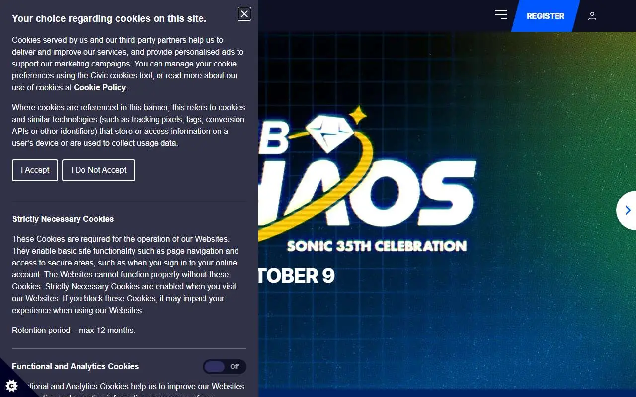 Tampilan website resmi SEGA (sega.com)