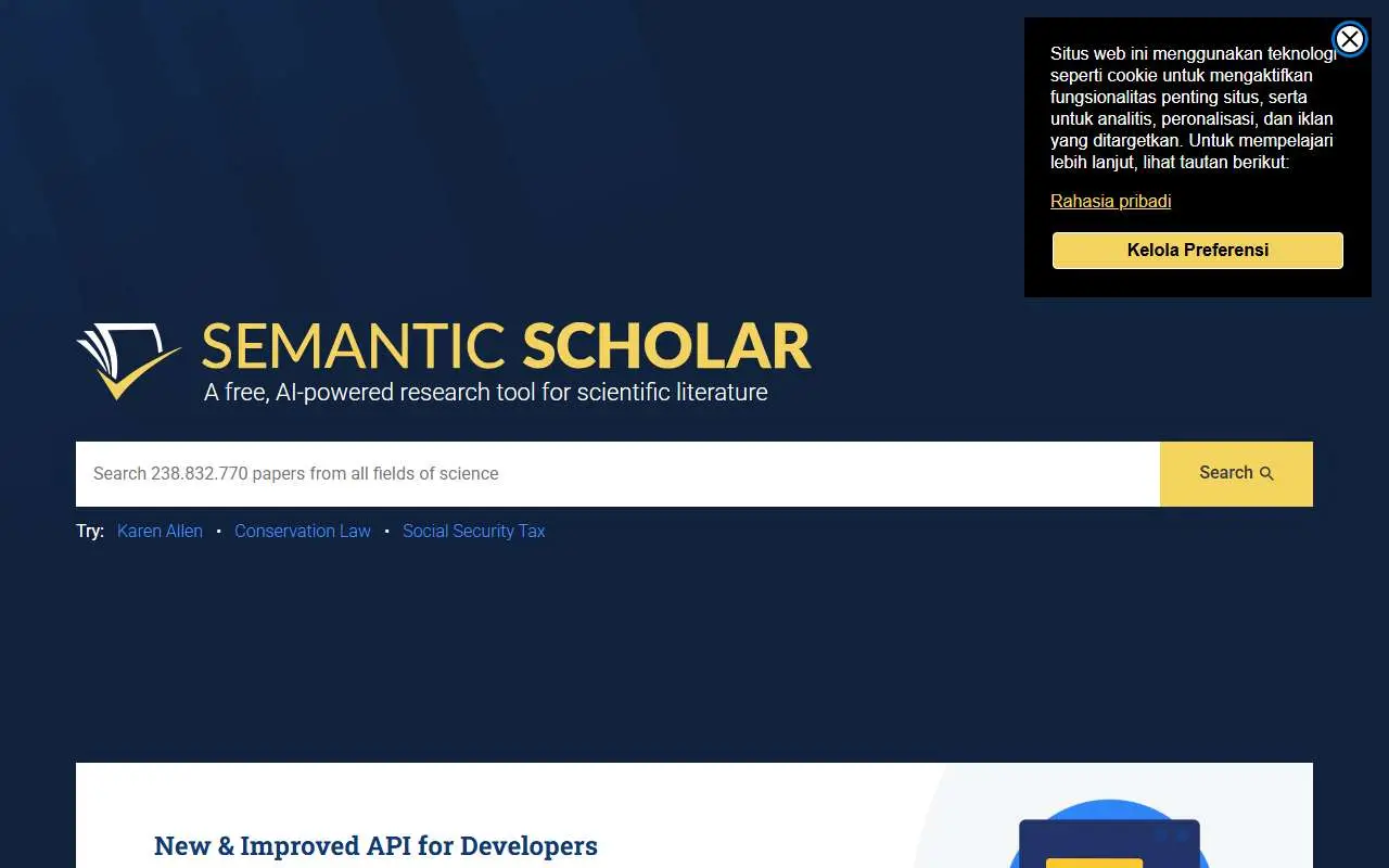 Tampilan website resmi Semantic Scholar (semanticscholar.org)