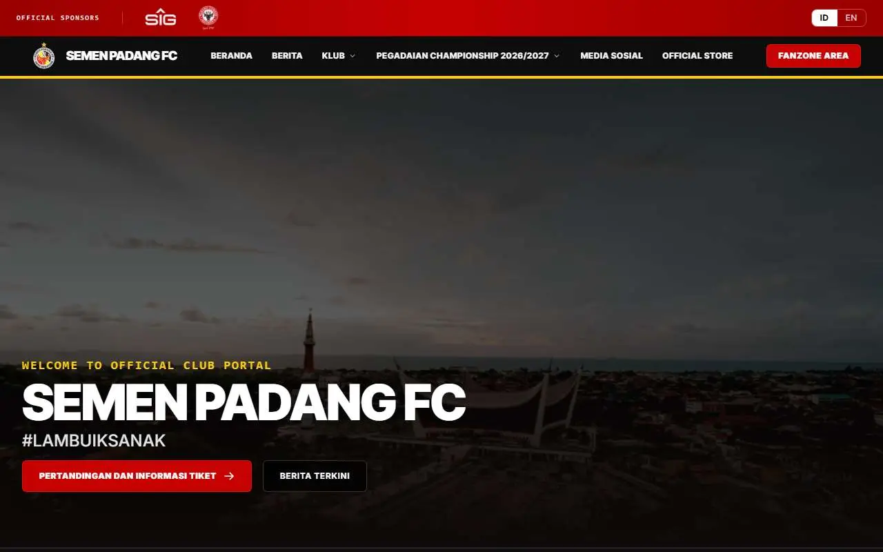 Tampilan website resmi Semen Padang FC (semenpadangfc.co.id)