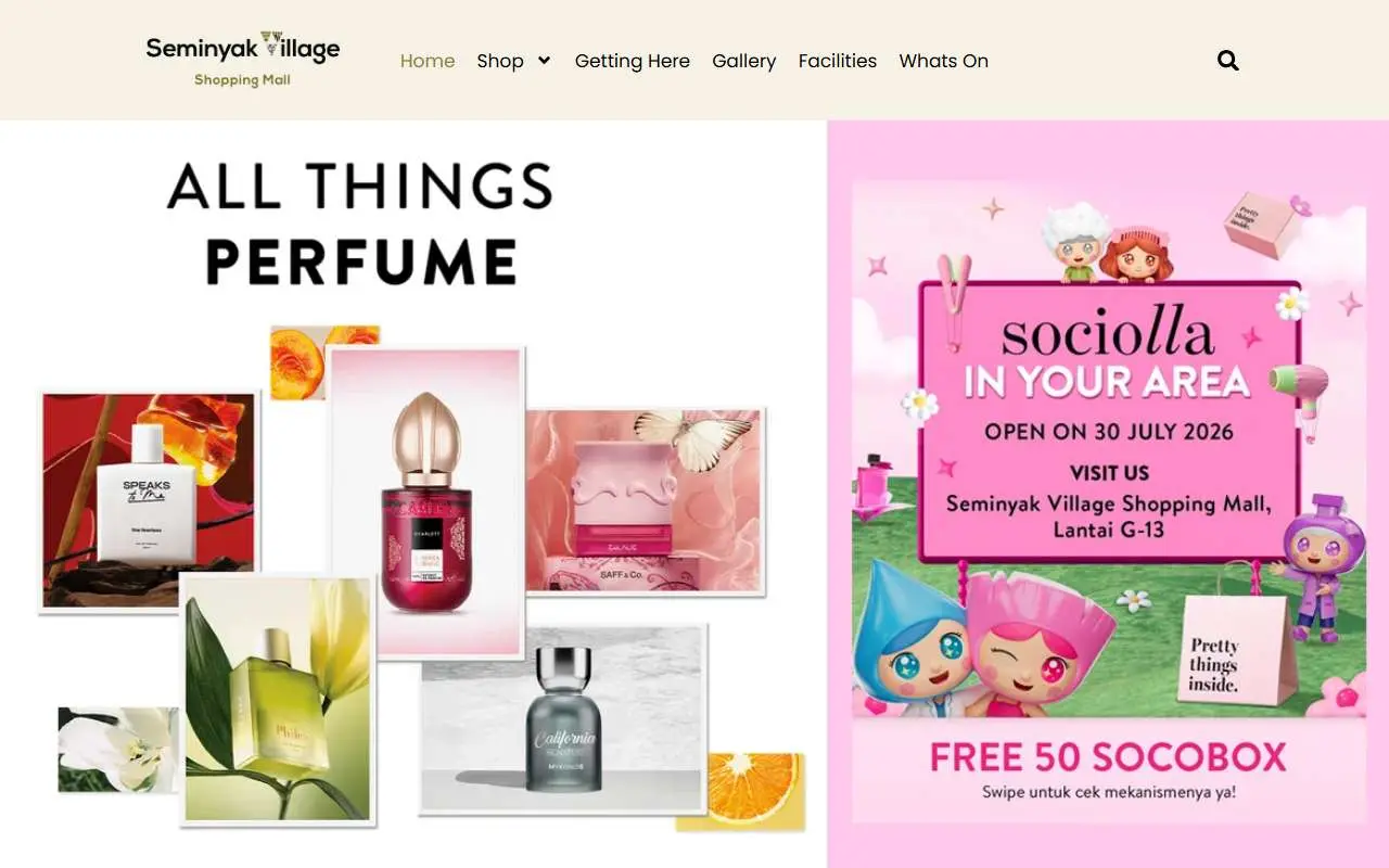Tampilan website resmi Seminyak Village (seminyakvillage.com)