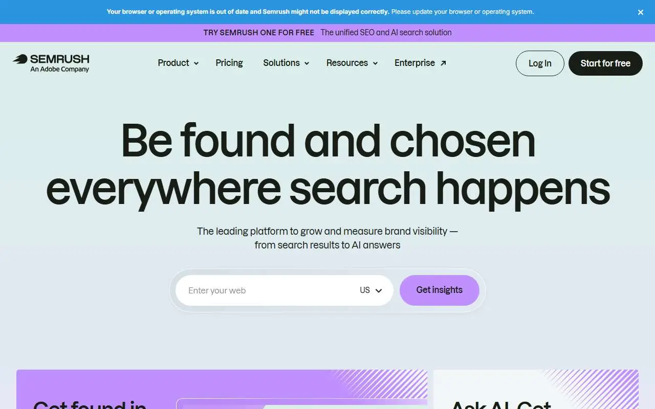 Tampilan website resmi Semrush (semrush.com)