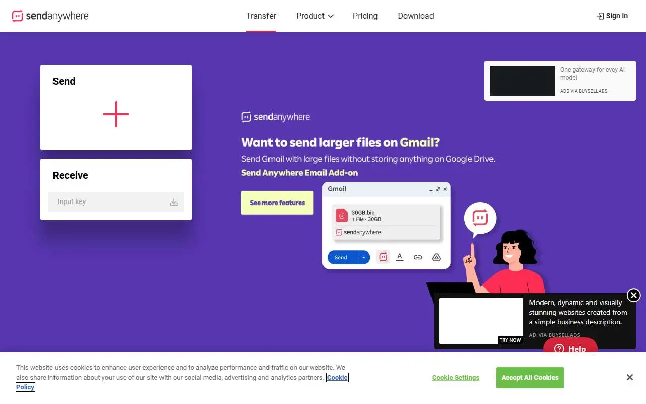 Tampilan website resmi Send Anywhere (send-anywhere.com)