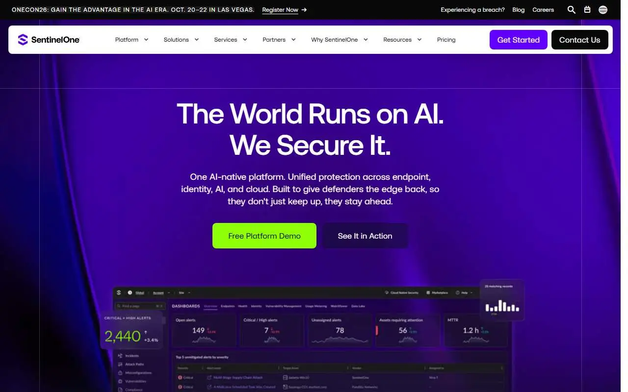 Tampilan website resmi SentinelOne (sentinelone.com)