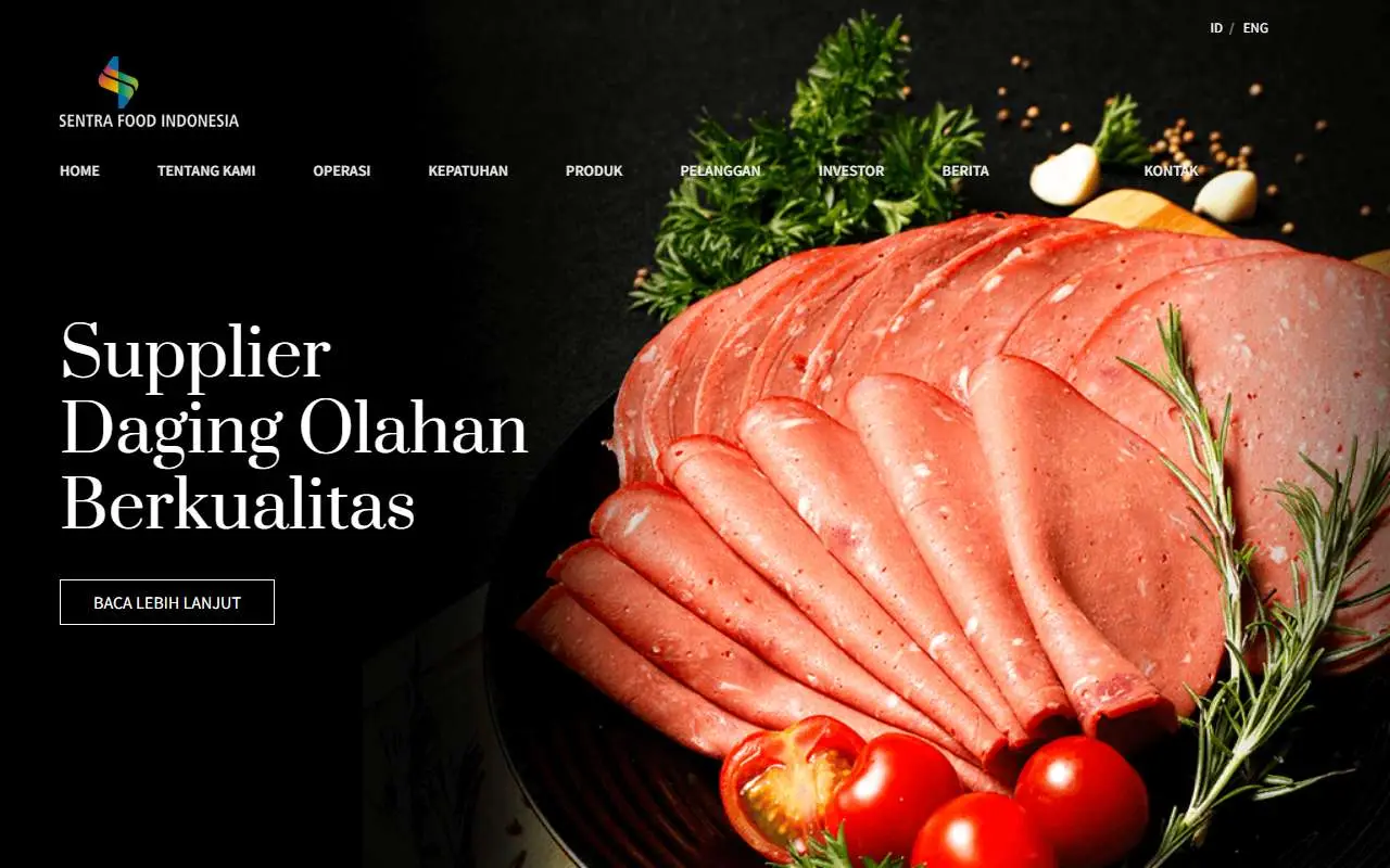 Tampilan website resmi Sentra Food Indonesia (sentrafood.co.id)