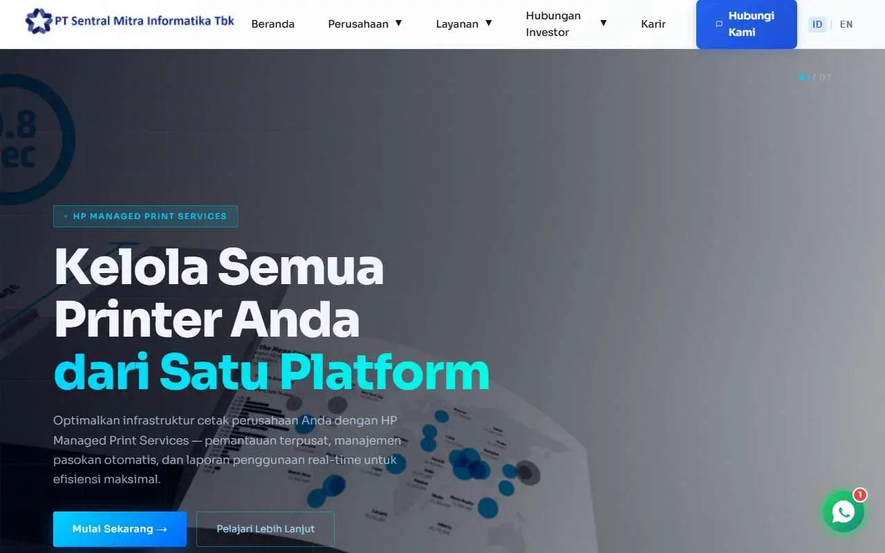 Tampilan website resmi Sentral Mitra Informatika (sentral.co.id)