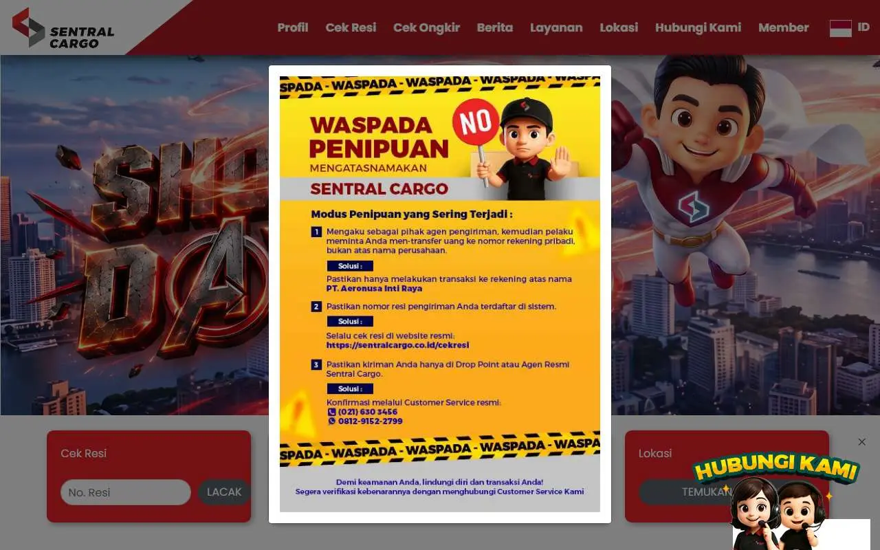 Tampilan website resmi Sentral Cargo (sentralcargo.co.id)