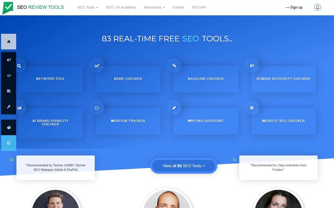 Tampilan website resmi SEO Review Tools (seoreviewtools.com)