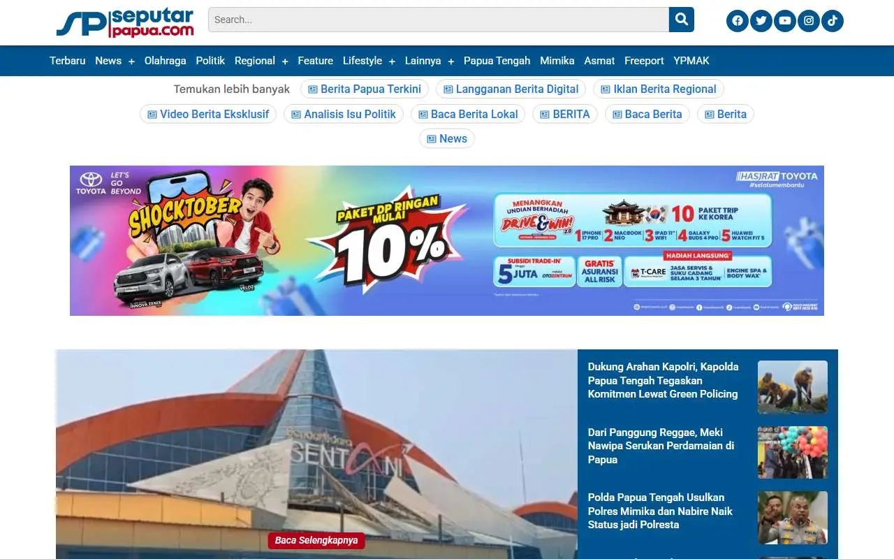 Tampilan website resmi Seputarpapua (seputarpapua.com)