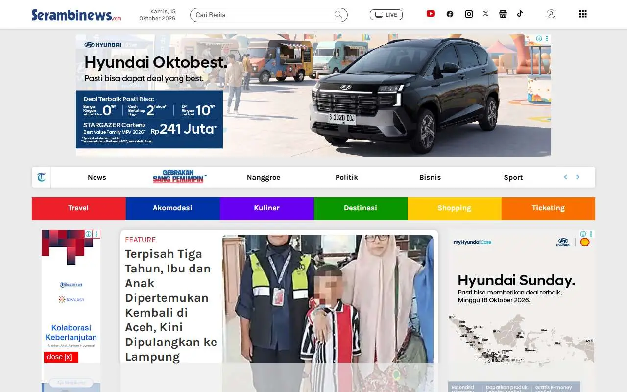 Tampilan website resmi Serambi Indonesia (aceh.tribunnews.com)
