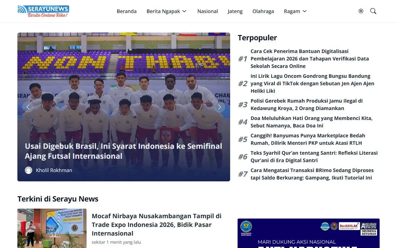 Tampilan website resmi Serayu News (serayunews.com)