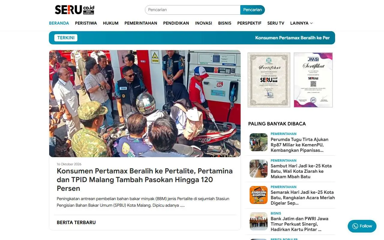 Tampilan website resmi SERU (seru.co.id)
