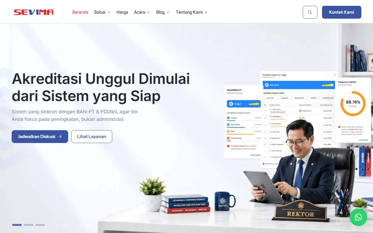 Tampilan website resmi SEVIMA (sevima.com)