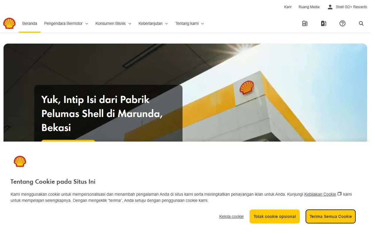 Tampilan website resmi Shell Indonesia (shell.co.id)