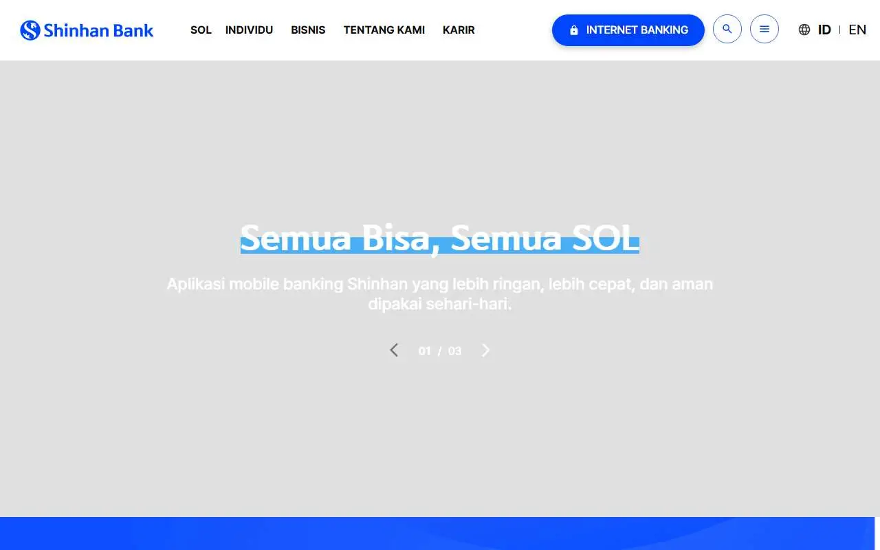Tampilan website resmi Bank Shinhan Indonesia (shinhan.co.id)