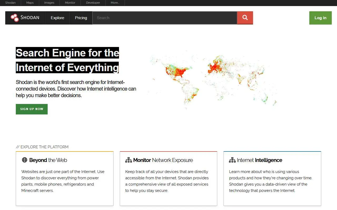 Tampilan website resmi Shodan (shodan.io)