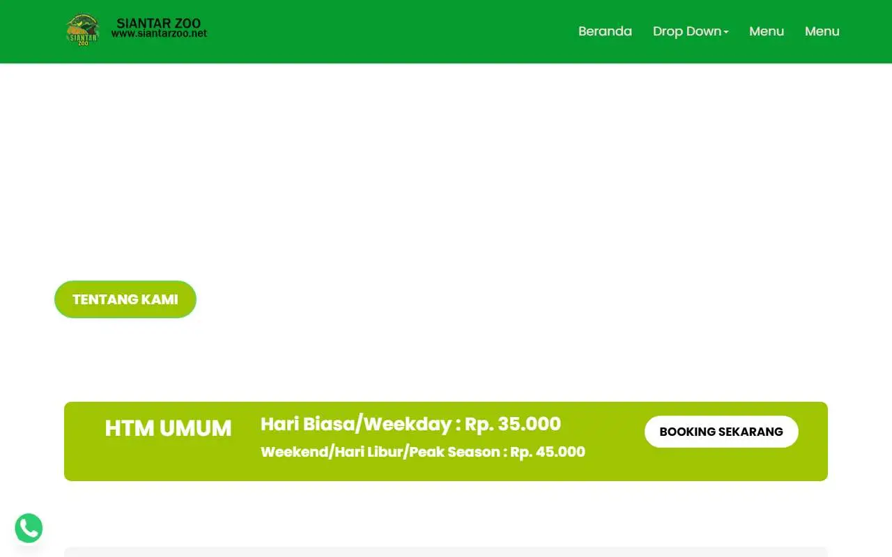Tampilan website resmi Taman Hewan Pematang Siantar (siantarzoo.net)