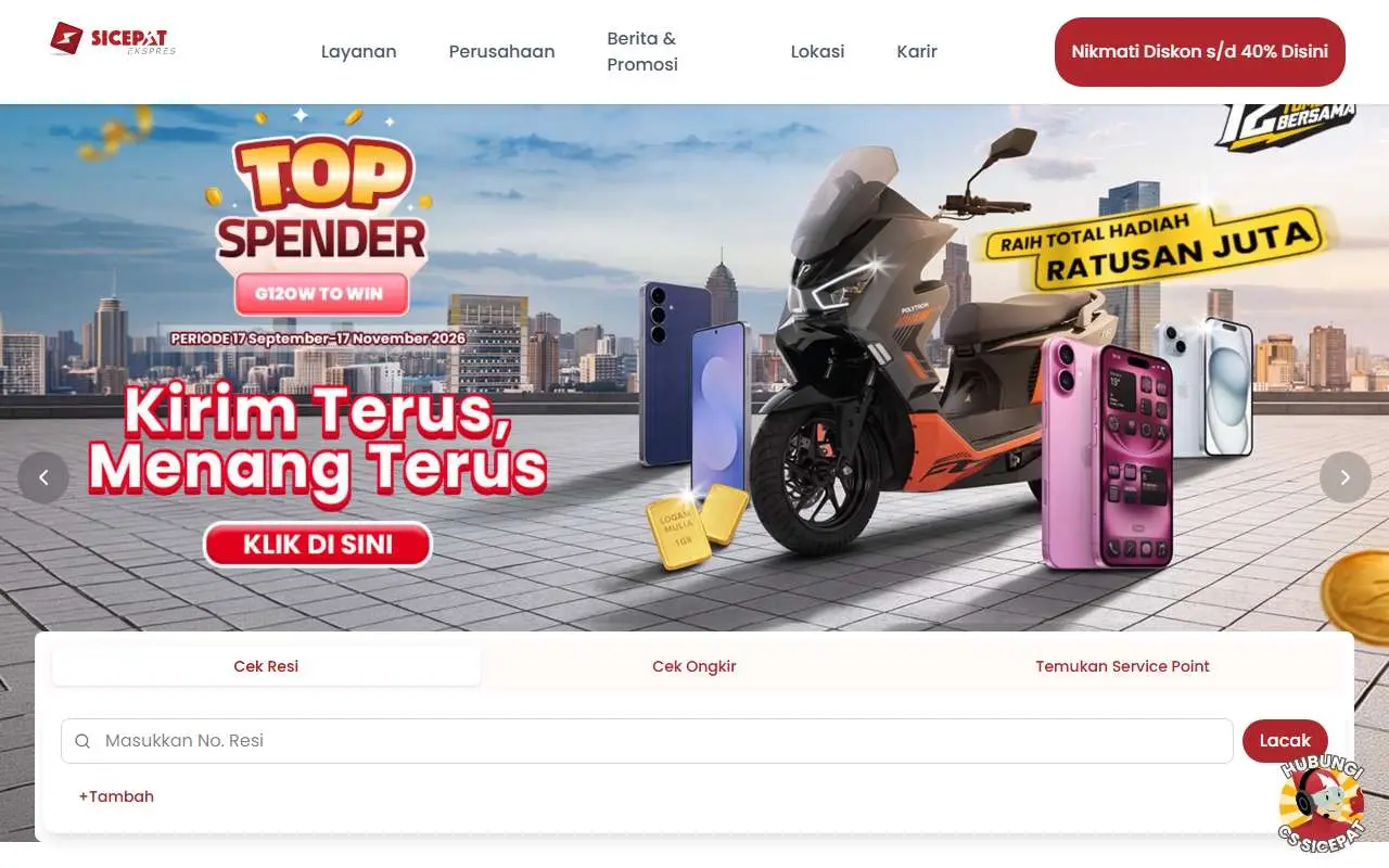 Tampilan website resmi SiCepat (sicepat.com)